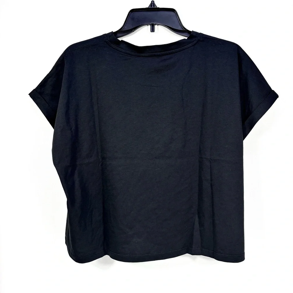 Balmain Cropped Eco-Designed Cotton T-Shirt Tee Flocked Logo Black XL NWT - Picture 4 of 14